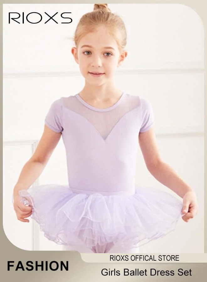 RIOXS Girls Ballet Tutu Dress with Footed Tights Set (Purple, 120cm) 4ebh3