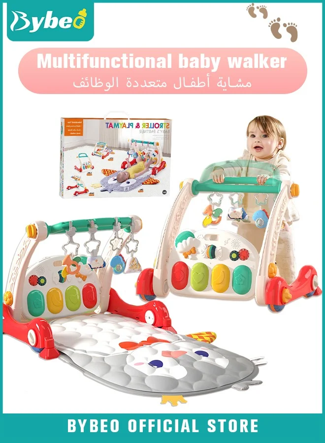 Bybeo 4-in-1 Baby Play Gym and Activity Center with Musical Piano Keyboard and Learning Walker (Multicolor, 80 cm x 60 cm) fecs6