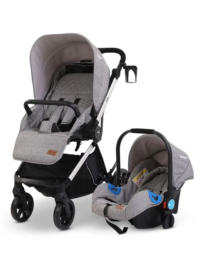 BAYBEE 3-in-1 Convertible Baby Stroller and Car Seat Travel System with Aluminium Frame and Adjustable Canopy (Silver) 3rf3v