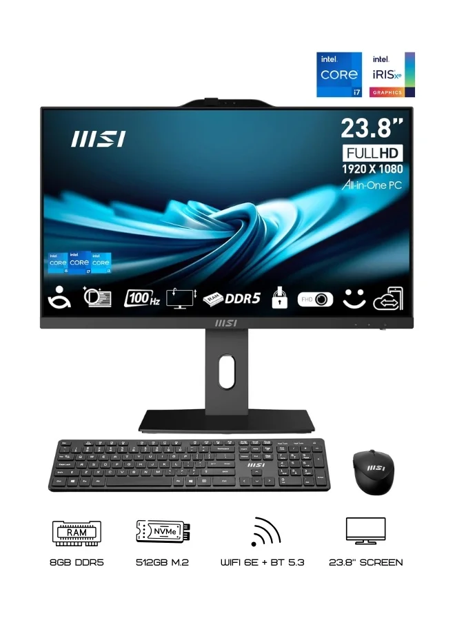 All-in-One Desktop PC 23.8 Inch FHD IPS 100Hz Display, Intel Core i7 14th Gen, 8GB DDR5 RAM, 512GB SSD, WiFi 6E, Integrated Webcam (Black) 55ma5