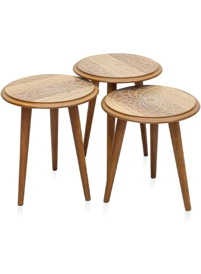 Premium Round Nesting Coffee Table Set (Brown, 3-Piece) - Space-Saving Wooden Side Tables for Living Room and Office 6rmc7