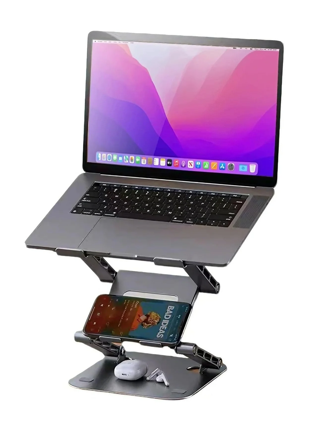 Oasisgalore Aluminum Laptop Stand Ergonomic Adjustable Riser Foldable Desktop Holder for Home and Office (Silver, 25 cm x 22 cm) bfxfe