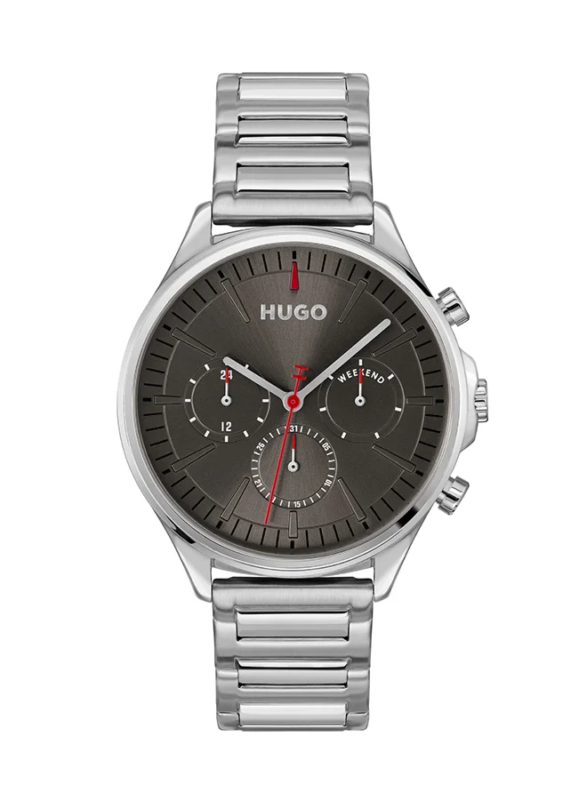 Premium Round Analog Men's Watch with Grey Case and Stainless Steel Band (One Size) 3gfr9