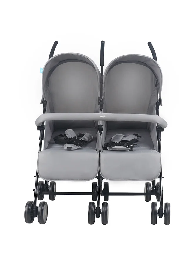 Moon Double Stroller for Twins and Siblings Side by Side Tandem Pram with UV Canopy and Adjustable Seats (Grey, 15kg per Seat) dvace