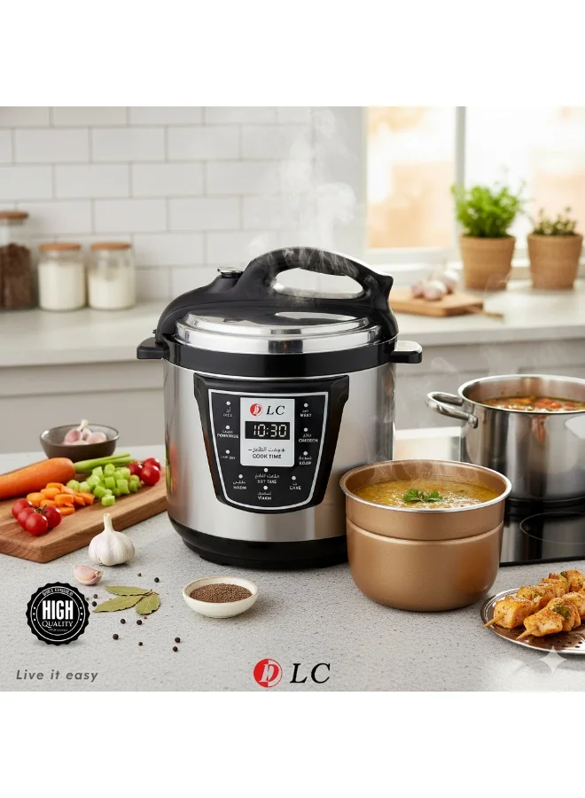 DLC Electric Pressure Cooker with Mandi Grill Function, Digital Multi-Cooker for Home Kitchen (Silver & Black, 6 L) pfrp1