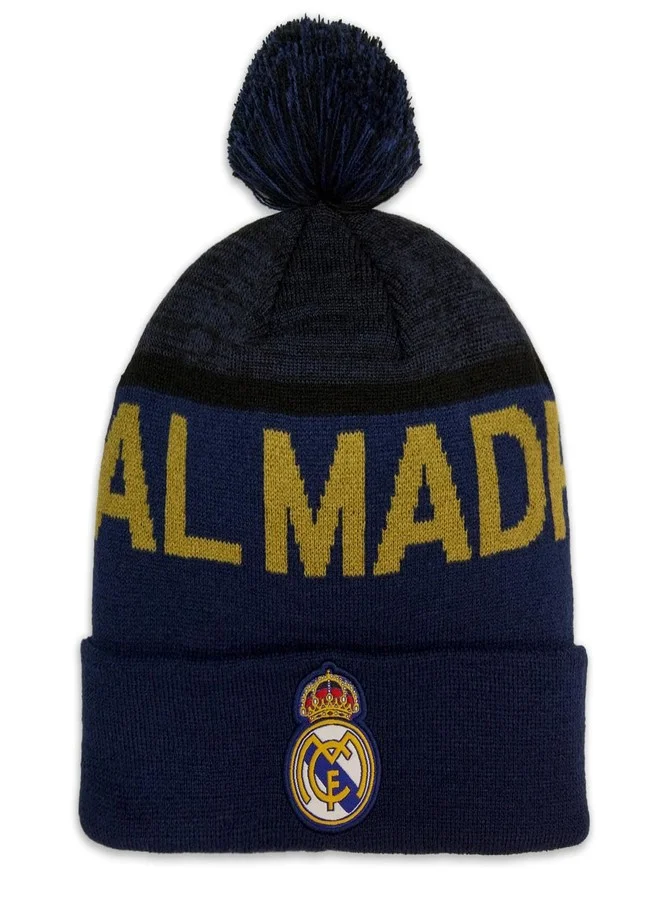 Premium Soccer Knit Beanie Hat with Embroidered Gold Detail (Navy, One Size) hmh6d