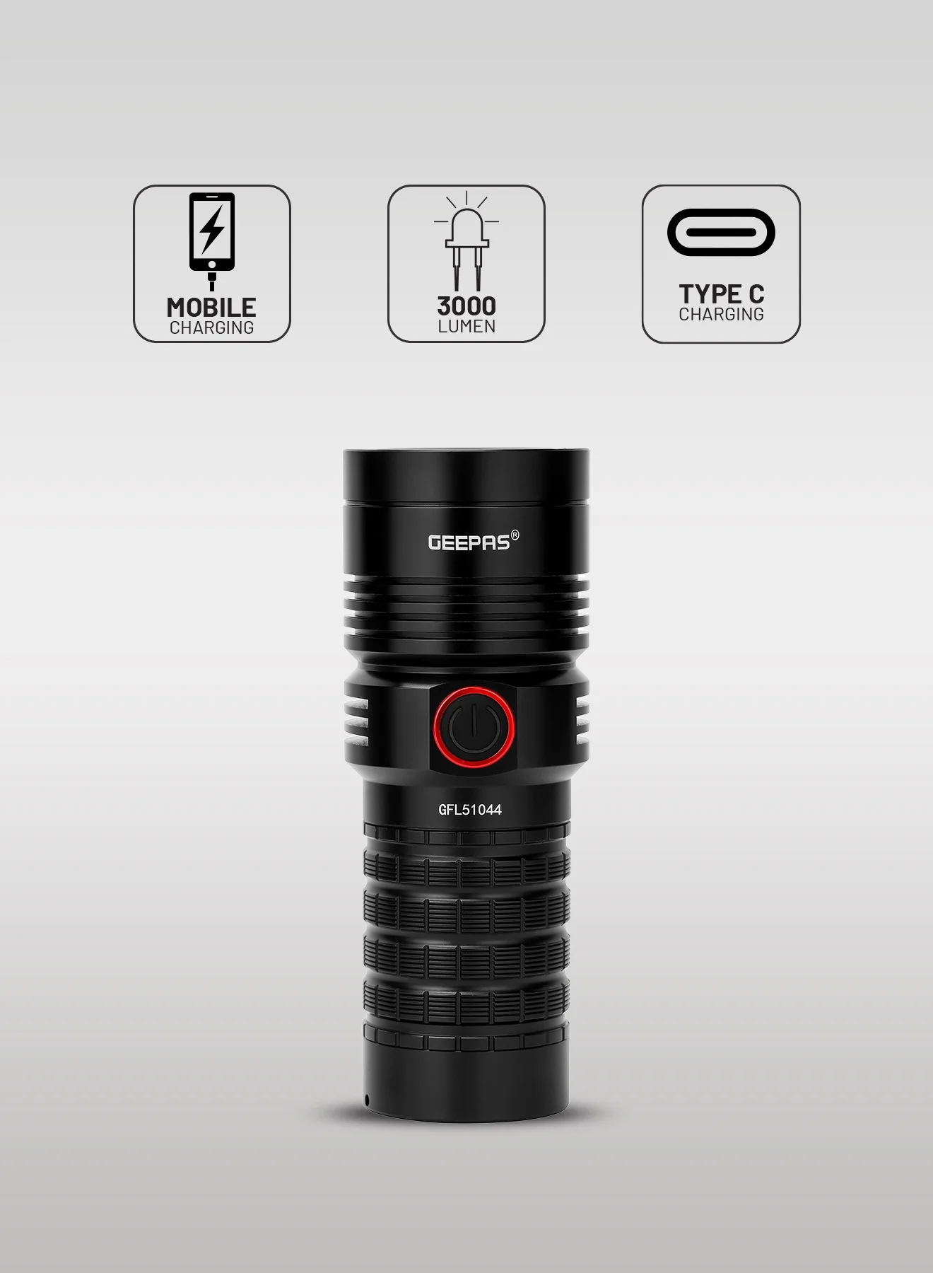 GEEPAS Waterproof LED Flashlight with Power Bank (25W High Power, Aluminum, Portable) go02m