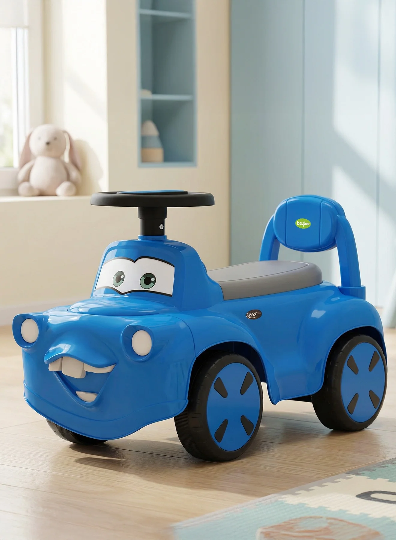 BAYBEE Smiley Baby Ride On Car with Music and Lights, Durable Push Car for Toddlers with Under Seat Storage (Blue, 1-3 Years) nivm3