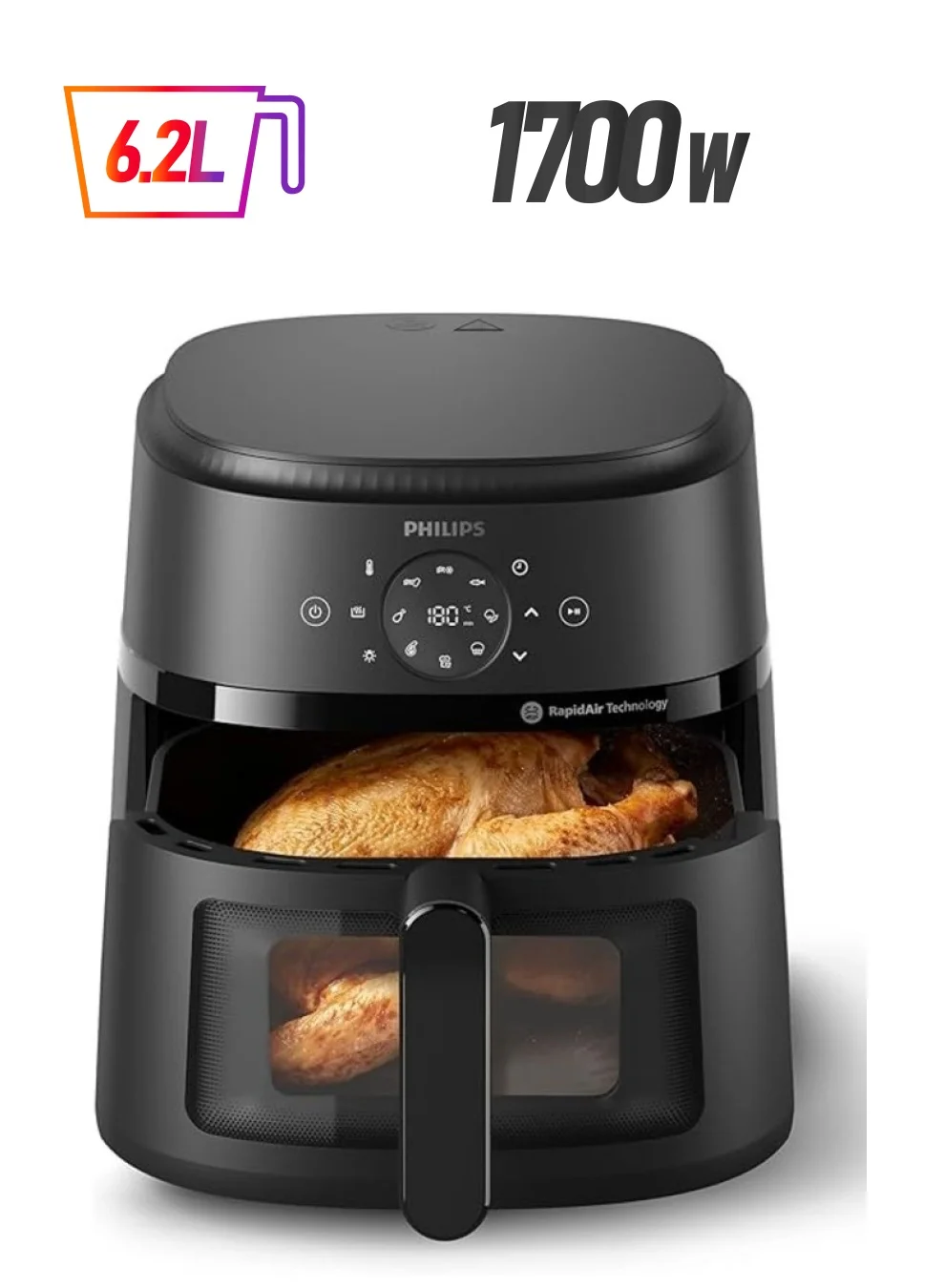 Professional Airfryer XL with See-through Window 13-in-1 Cooking Functions Rapid Air Technology (Black, 6.2 L) metoh