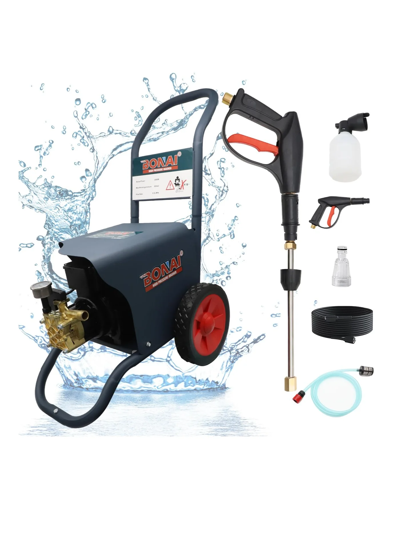 Premium High-Pressure Washer 3000W Electric Power Cleaner for Car Garden and Home Maintenance (300Bar, 1 Unit) rfh60