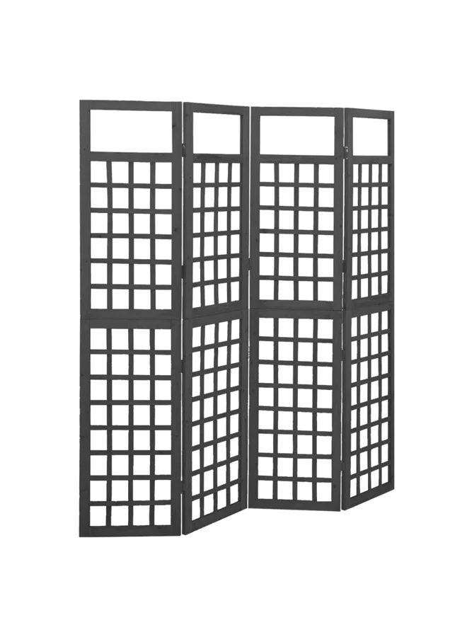 VidaXL 4-Panel Room Divider Trellis Screen Solid Fir Wood (Black, 161x180 cm) h4jt2