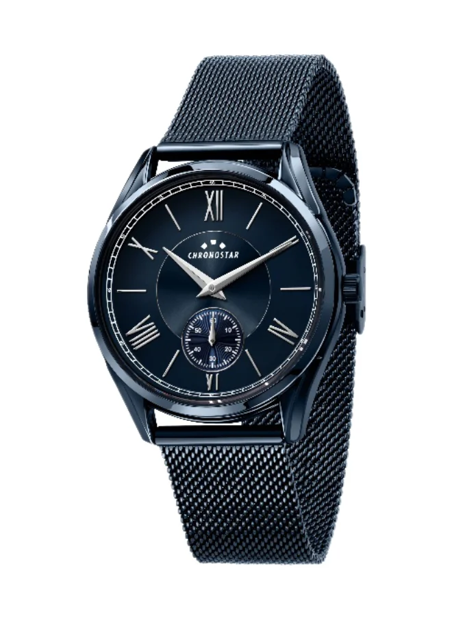 Chronostar Men's Analog Watch Round Blue Dial with Black Stainless Steel Band (40mm) bpgpe