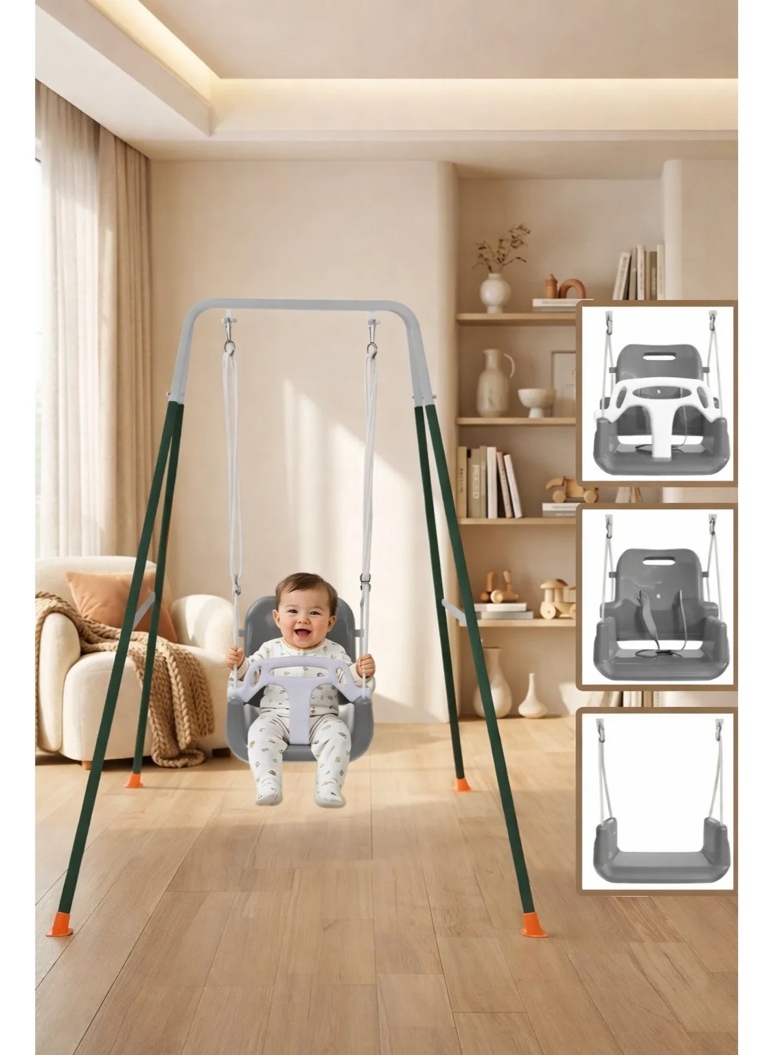 XiuWoo 3-in-1 Toddler Swing Set Foldable Indoor Outdoor Playground Equipment for Kids (120 cm Height) vxmz8