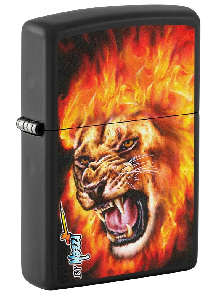Premium Flame Lion Windproof Lighter (Black Matte, Brass) 7x6my