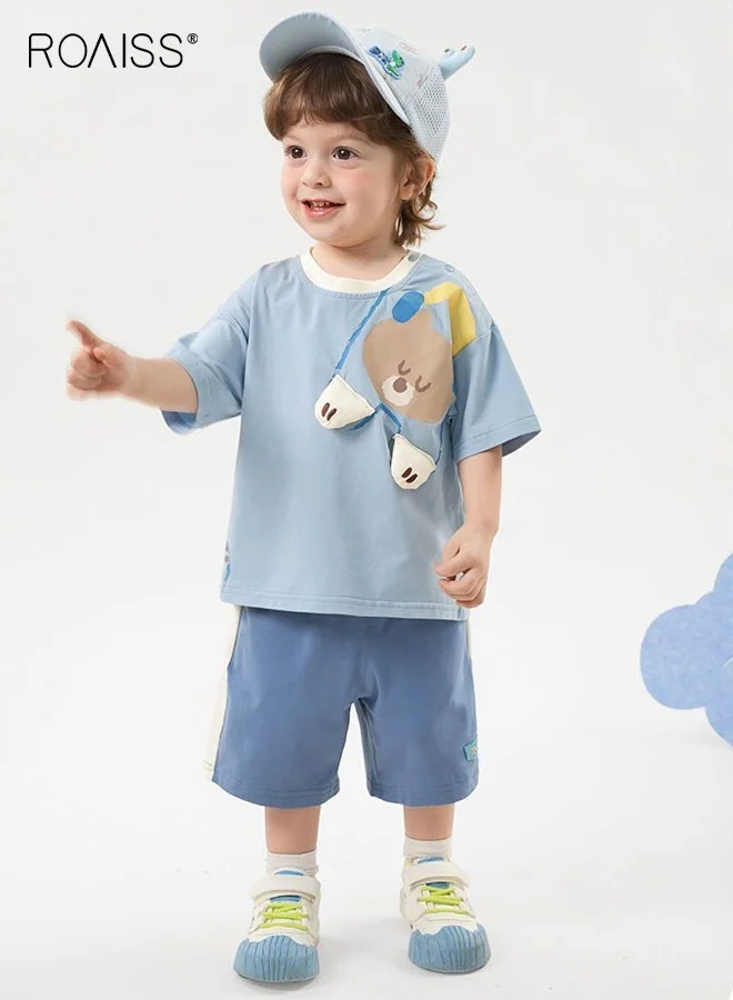 Roaiss Boys Summer Clothing Set Short Sleeve T-Shirt and Elastic Waist Shorts (2-Piece Set, Kids) csf2g