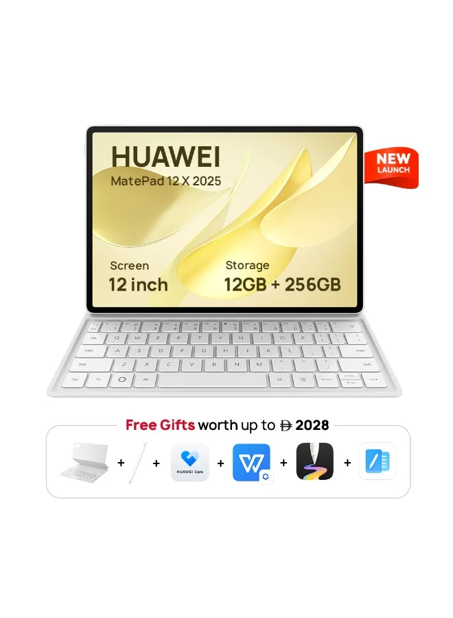 Smart 12-inch 2.8K Tablet 12GB RAM 256GB Storage 144Hz Display with Keyboard and Stylus (White, 12-inch) 9am68