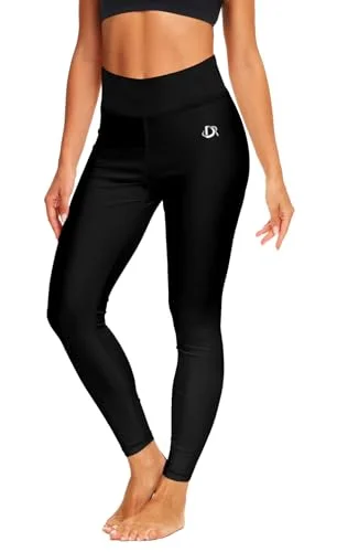 Deerose Womens High Waisted Swim Leggings UV Protective Quick Dry Athletic Tights for Surfing and Water Sports (Black, M) wg884