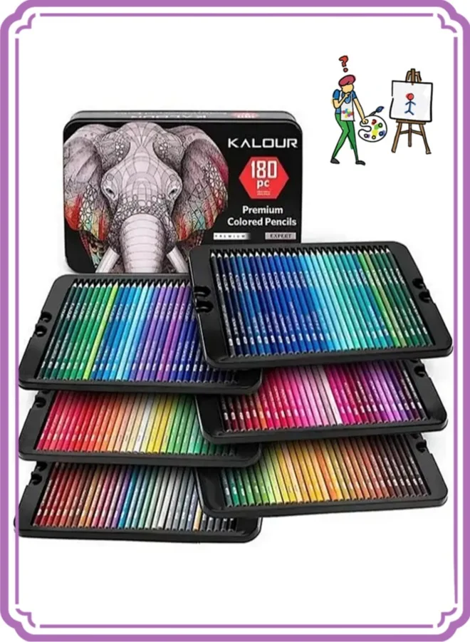 KALOUR Professional Colored Pencil Set, Wax-Based Soft Core for Artists and Coloring, Vibrant Pigments (180 Count) 8aj03