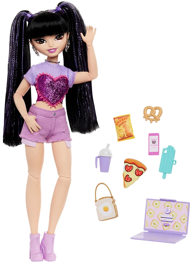 Fashion Doll Renee Posable Fashion Doll with Long Black Hair and 11 Accessories Set (11 Pieces) 9nnxf