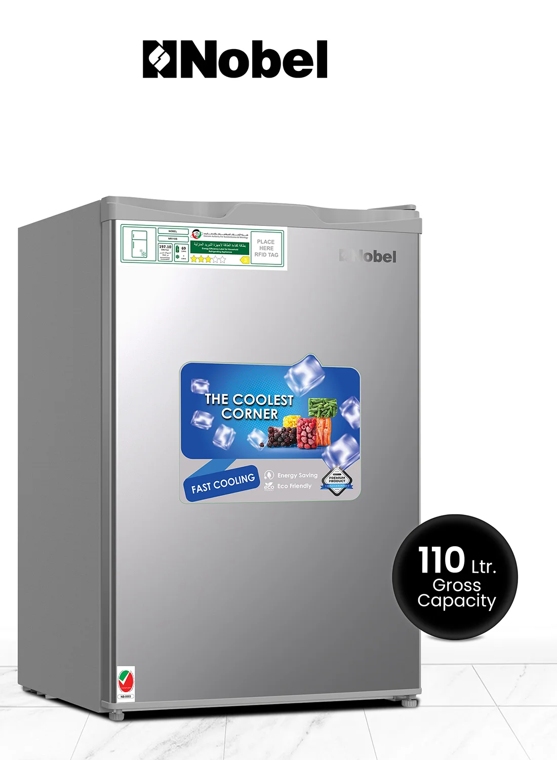 Nobel Single Door Refrigerator, 69L Net Capacity, Compact Freestanding Fridge with Adjustable Feet (Silver, 69L) galjy