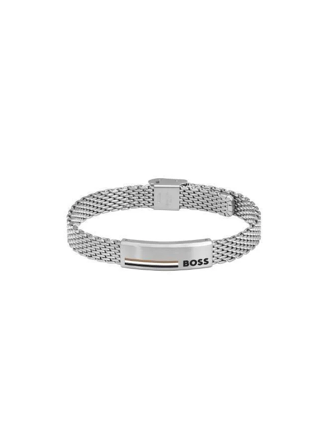 Premium Stainless Steel Link Bracelet For Men With Engraved Plaque (Silver Tone, 21 cm) j3ktb