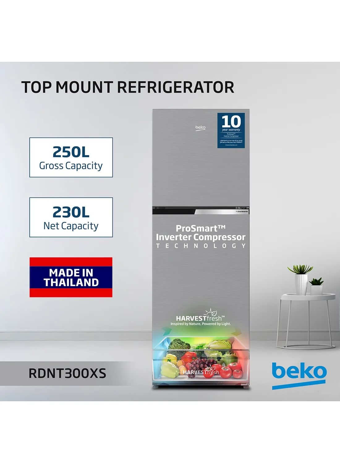 Beko Top Mount Double Door Refrigerator with NeoFrost Dual Cooling and Harvest Fresh Technology (Grey, 250L) 13sy5