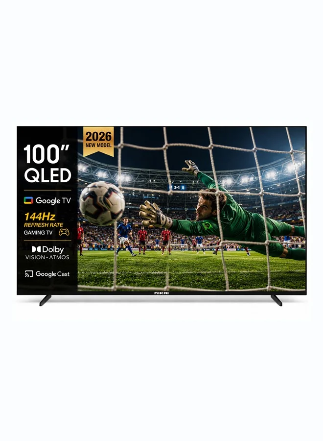 Nikai 100-inch QLED 4K Smart TV, 144Hz Gaming Motion, Dolby Vision & Atmos, HDR10+, Bluetooth, Smart LED Display (Black, 254 cm) vrfn4