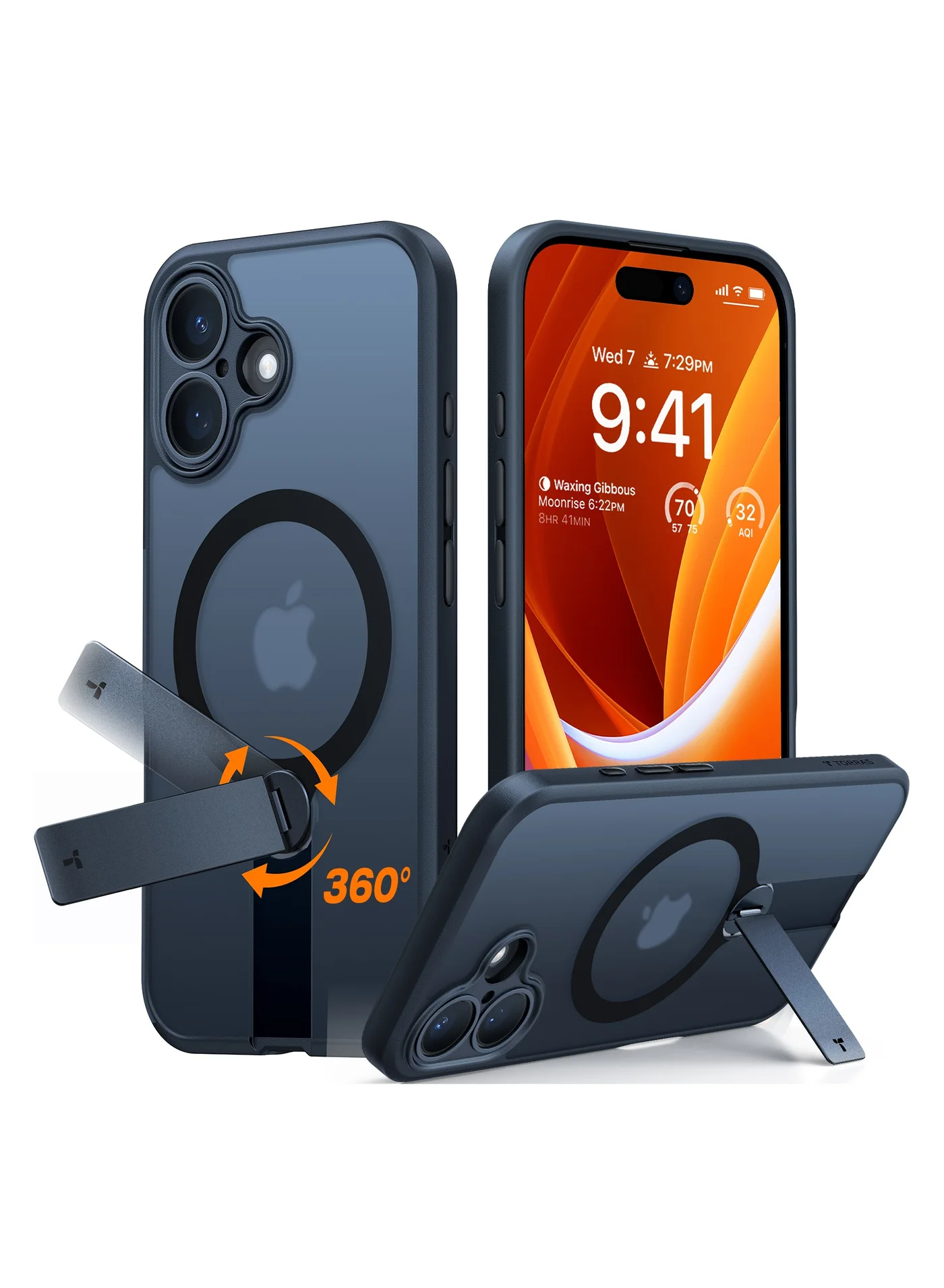 Premium Magnetic Kickstand Protective Case with 360¡ã Rotating Stand, Slim Frosted Finish, Full Camera Coverage for 6.1-inch Smartphone (Black) peimv