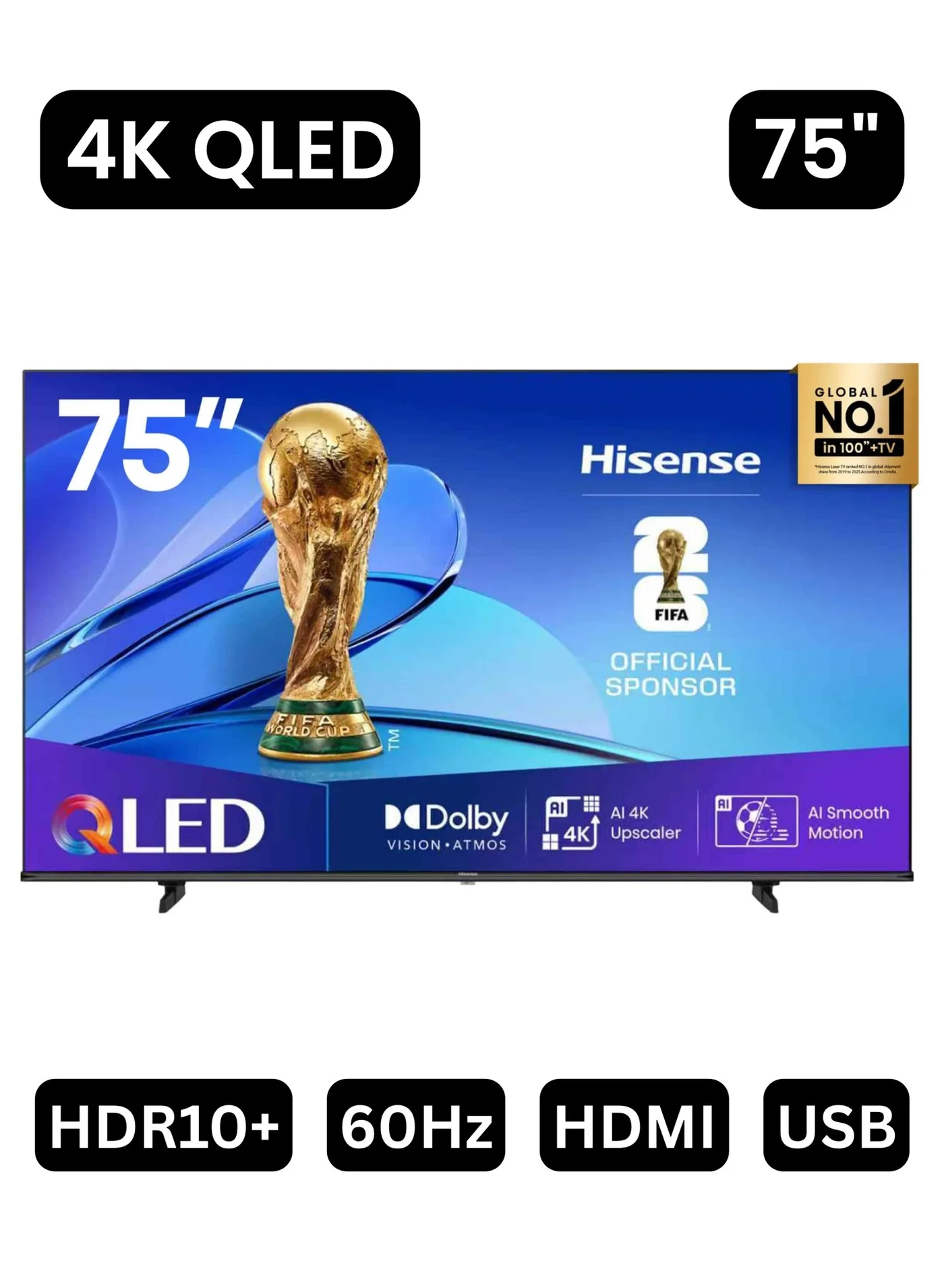 Premium 75-Inch QLED 4K Smart TV with AI Upscaler and VIDAA OS (Black, 190 cm) rrx1e