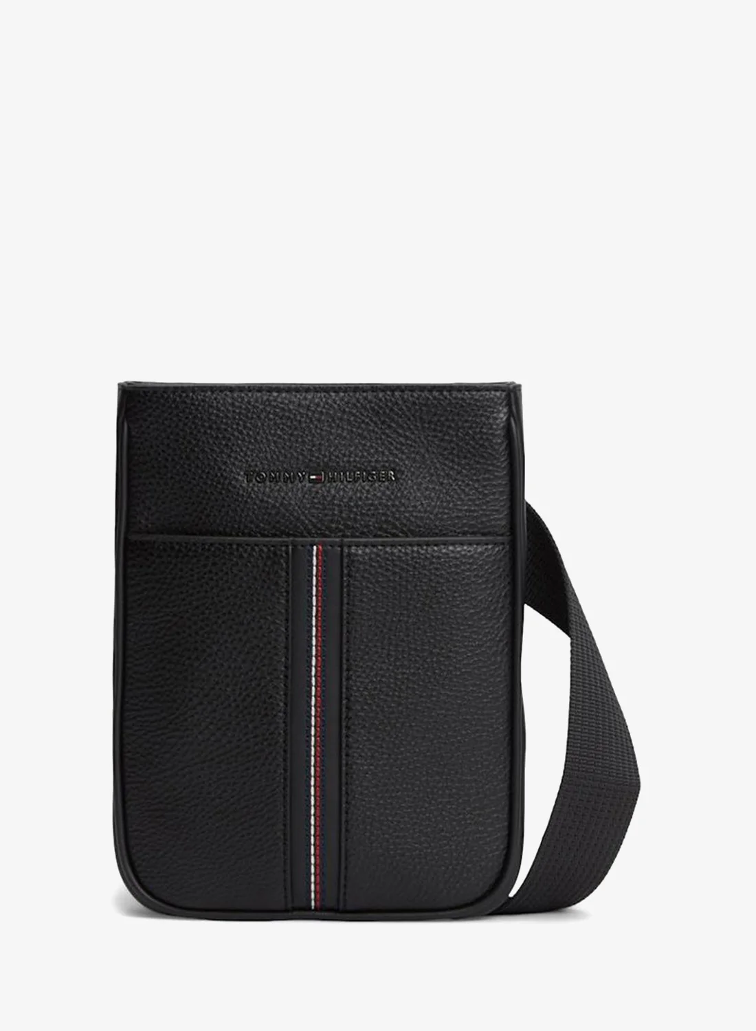 Premium Pebble Grain Crossbody Bag with Metal Logo Detail (One Size, Black) a20p9