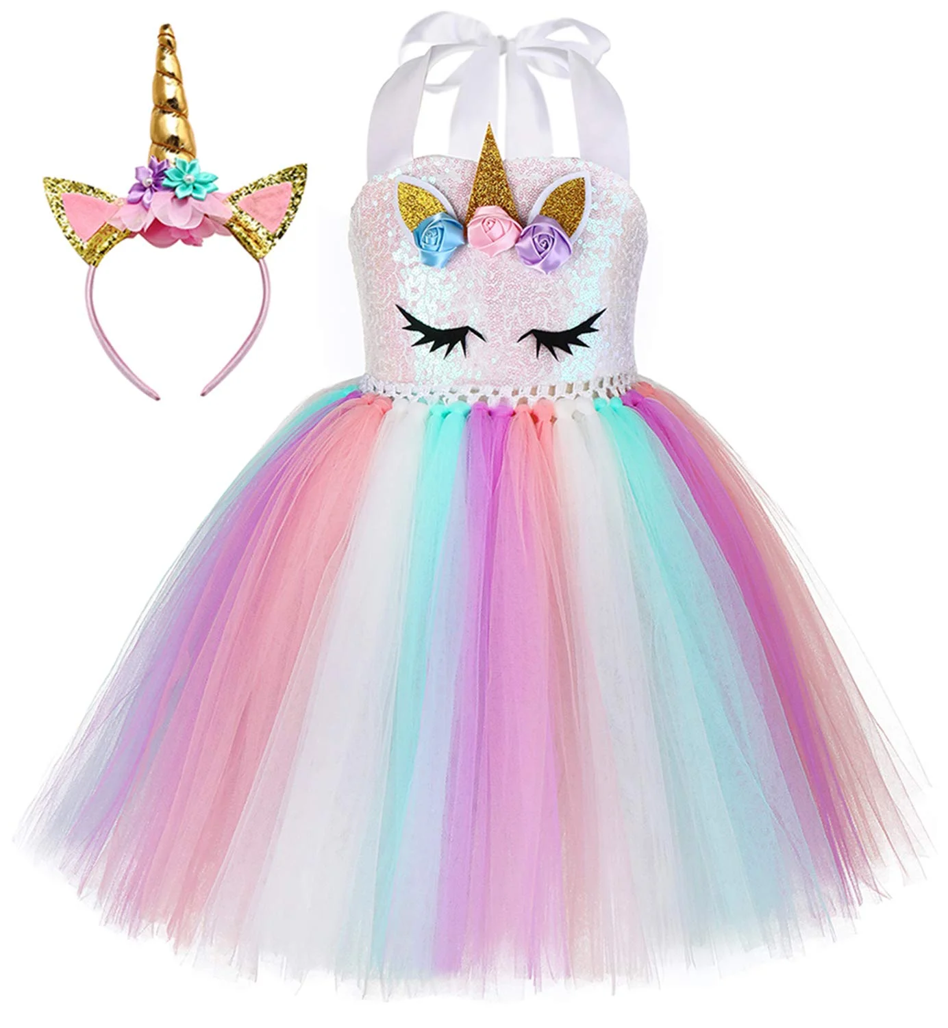 Tutu Dreams Unicorn Dress for Girls Premium Party Costume (Multicolor, 120 cm) 3z46o