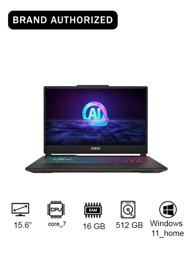 Premium Gaming Laptop 15.6-Inch Full HD Display, Core 7 Processor, 16GB RAM, 512GB SSD, 6GB Dedicated Graphics, Windows 11, English/Arabic Keyboard (Translucent Black) mjsdm
