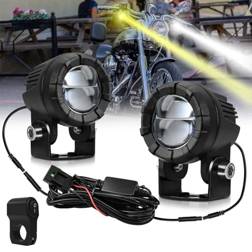 AUOKAY LED Motorcycle Fog Lights Dual Color Amber White Auxiliary Driving Lamps (60W, Pack of 2) 6e3nt