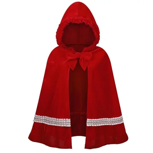 Velvet Hooded Cape Costume for Adult Women, Premium Red Cloak for Halloween and Christmas Parties (60cm) f0und