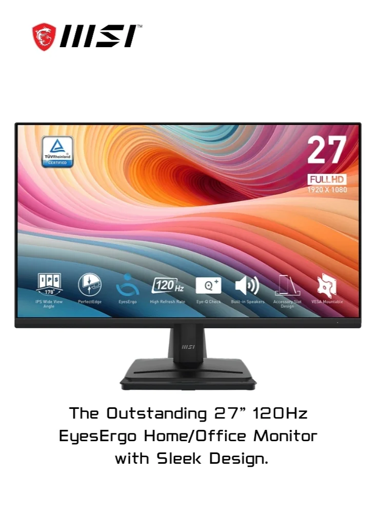 Premium 27 Inch Full HD Desktop Monitor IPS Panel 120Hz Borderless Display with Built-in Speakers and Tilt-Adjustable Stand (Black, 27 Inch) 3zvta