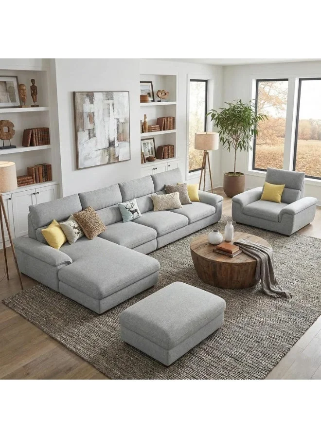 Maharat Al Bahar Luxury Corner Sofa Set Premium Upholstered Living Room Furniture (Grey, 250 cm x 250 cm) 0l83s
