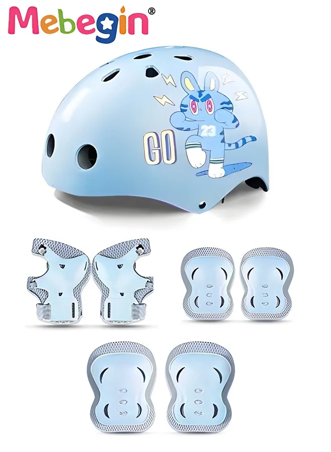 MEBEGIN Kids Protective Gear Set 7-Piece Helmet with Knee Elbow and Wrist Guards for Cycling and Skating (Adjustable) 4c8pu