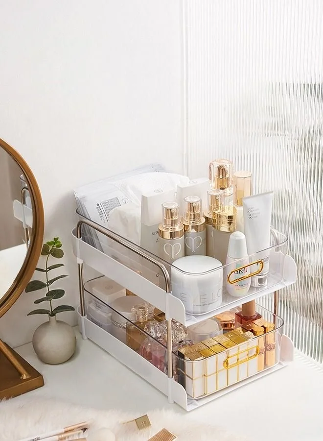 MIXDE 2-Tier Makeup Organizer Sliding Storage Shelf (Clear, 35cm x 20cm x 30cm) Premium Bathroom Countertop Organizer e9s3k