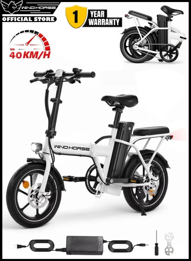 Wind Horse Folding Electric Bike with 350W Motor and Dual Seat (Carbon Alloy Frame, 16-Inch Tires) p4o6g