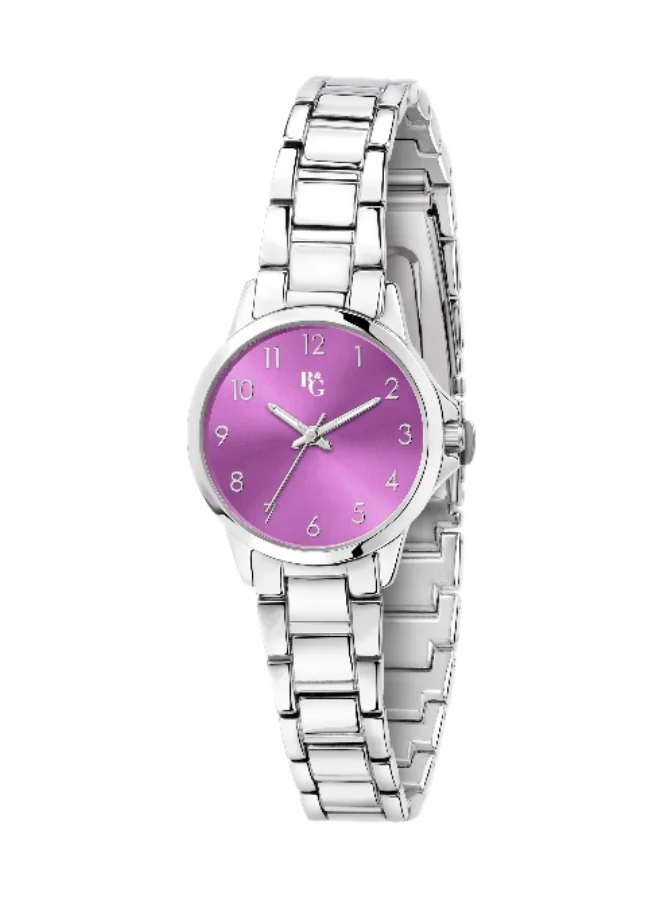 B&G Women's Analog Quartz Watch with Purple Dial and Silver Alloy Band (28mm) quzd1