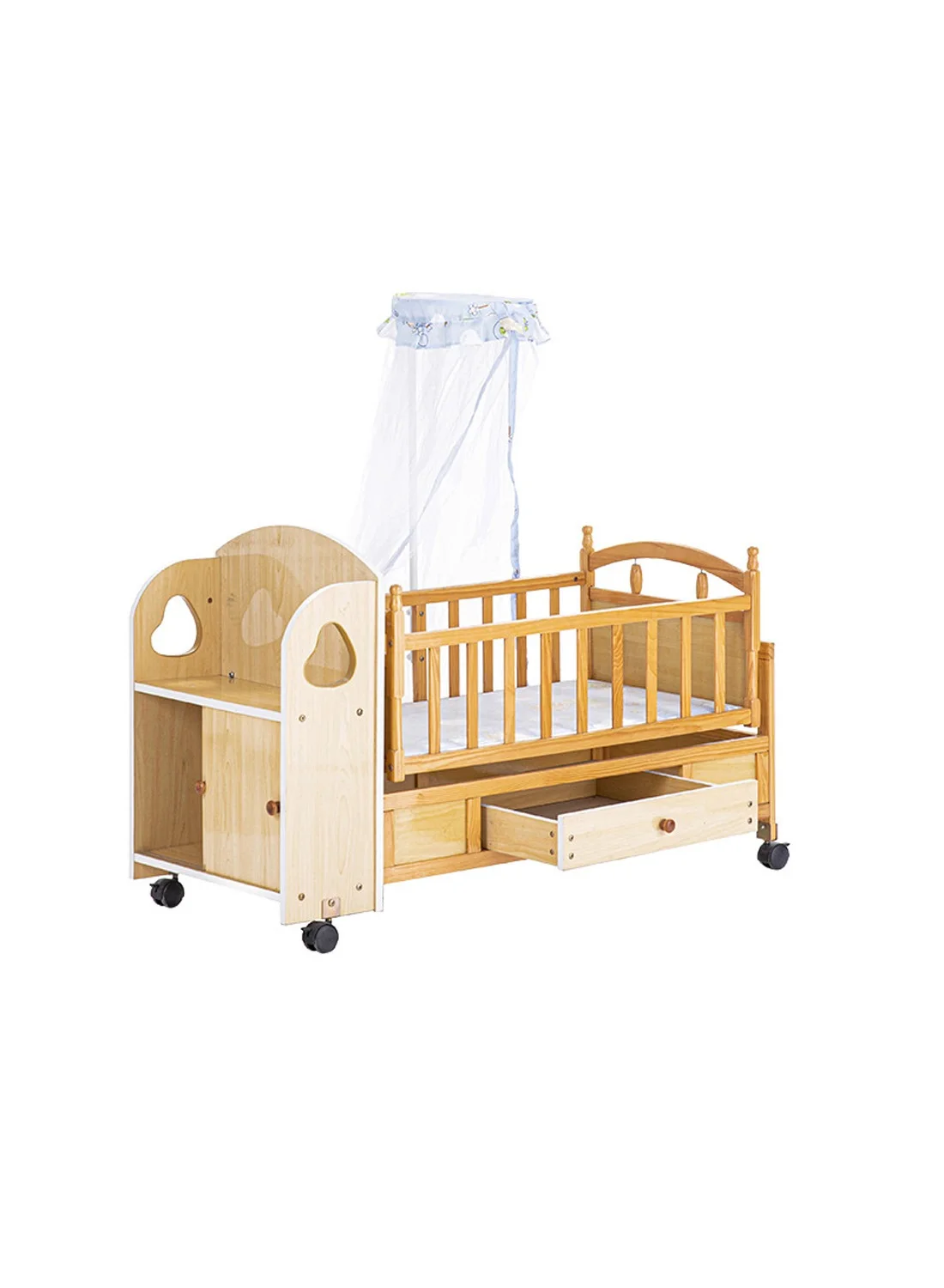 MaBaby Multifunctional Baby Rocking Bed with Storage Drawer (Adjustable Wood Infant Cot) 6oalh