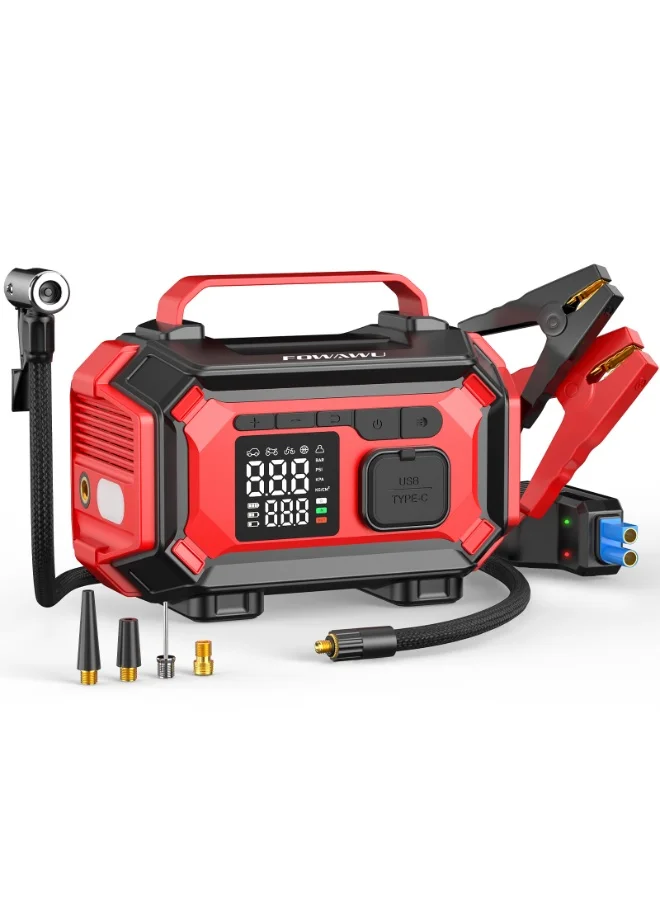 FOWAWU 8000A Portable Car Jump Starter with Air Compressor (10.0L Diesel/Gas Compatible, LED Light, Type-C Quick Charge) a1b0r
