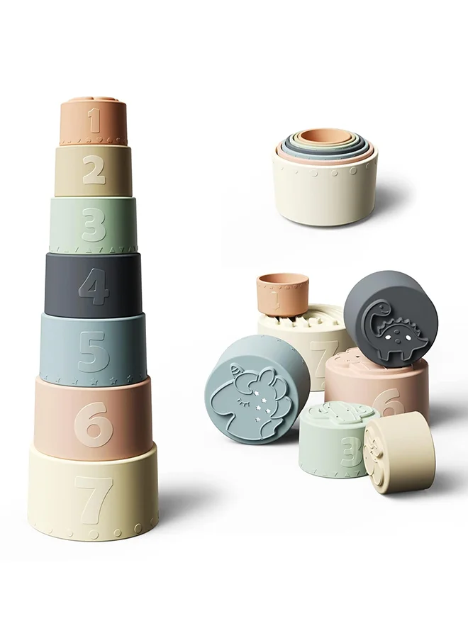 Premium Silicone Stacking Cups Educational Sensory Toy Set for Infants (7 Piece Set) ovee6