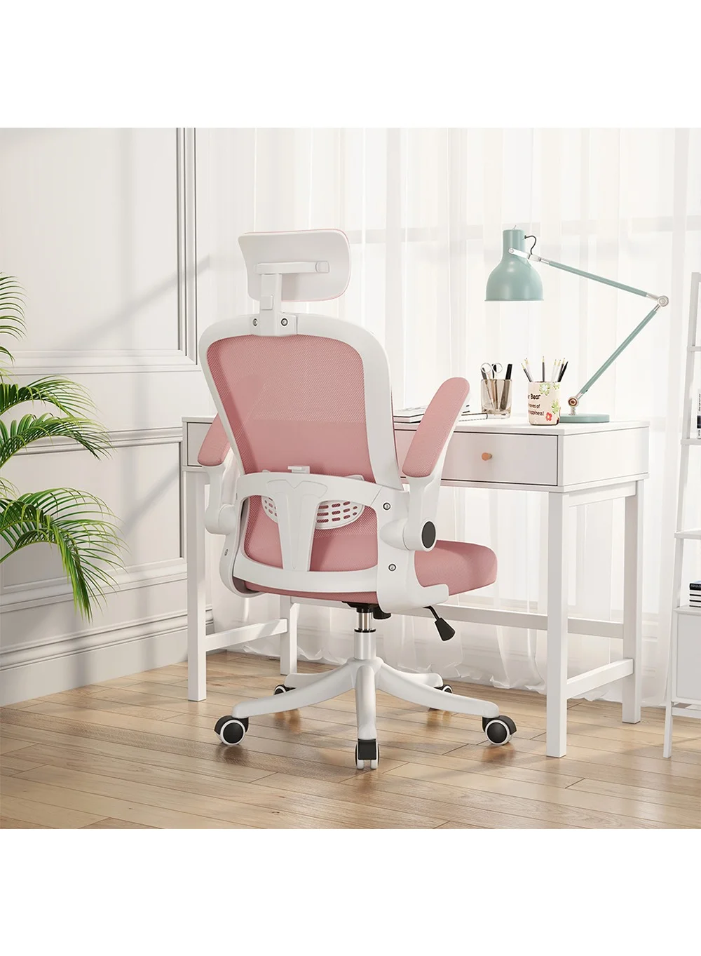 Ergonomic Office Chair with Lumbar Support and Headrest Adjustable Desk Chair for Home and Study (Pink Mesh) l3grd