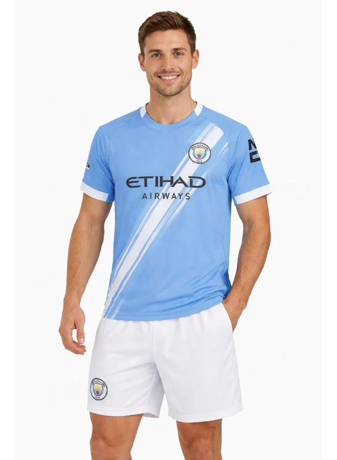 Premium Football Kit Set Short Sleeve Jersey and Shorts Breathable Soccer Uniform for Men (Blue, Large) jk9jq
