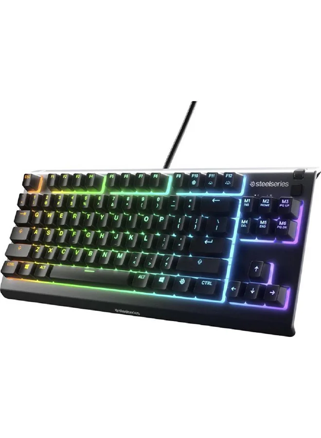 Premium Wired Membrane Gaming Keyboard with 8-Zone RGB Backlighting and IP32 Water Resistance (Black, TKL Layout) mhbej