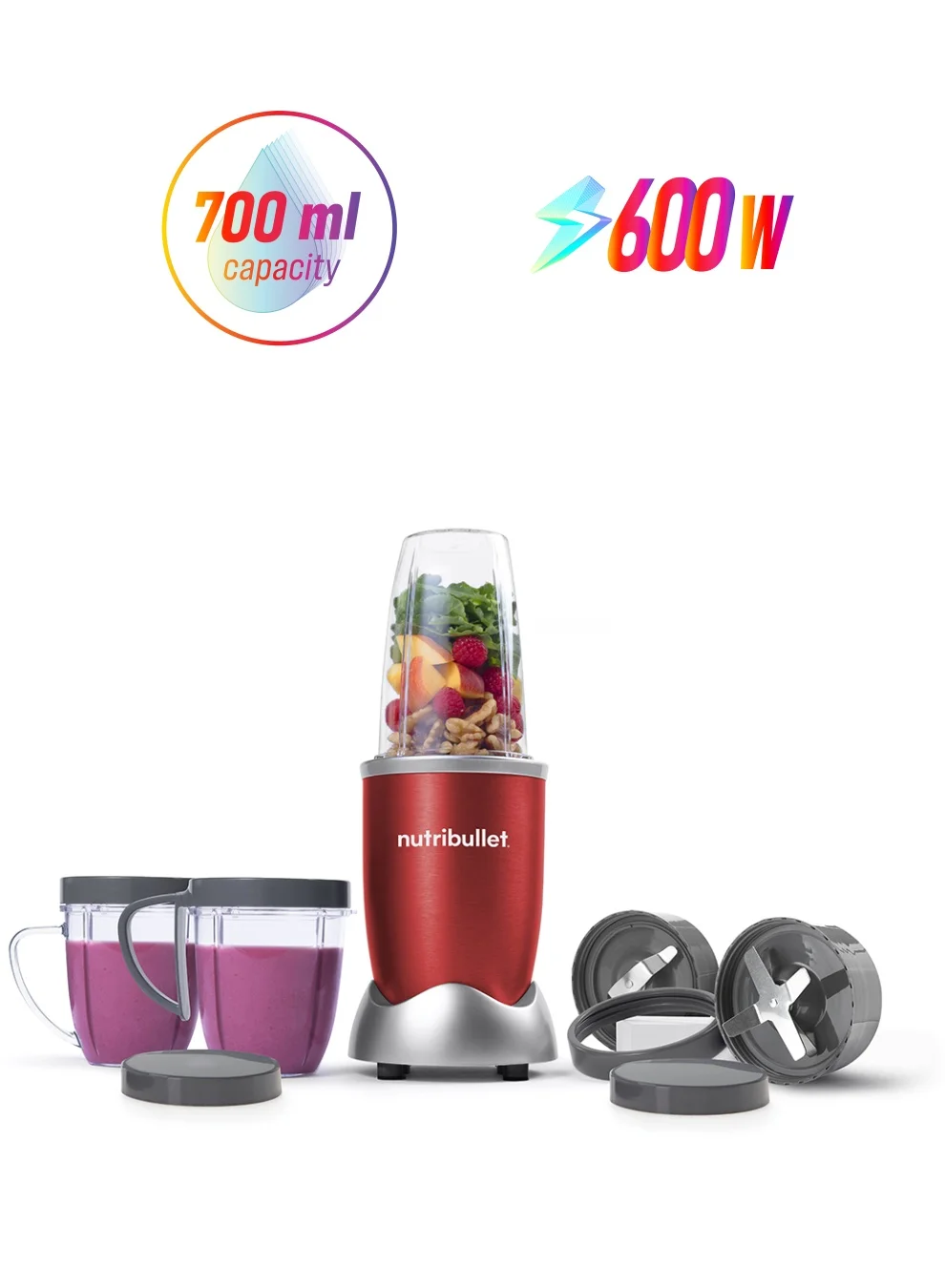 Premium Personal Blender 9-Piece Kitchen Appliance Set (Red, 700 mL, 600 W) 0n7up