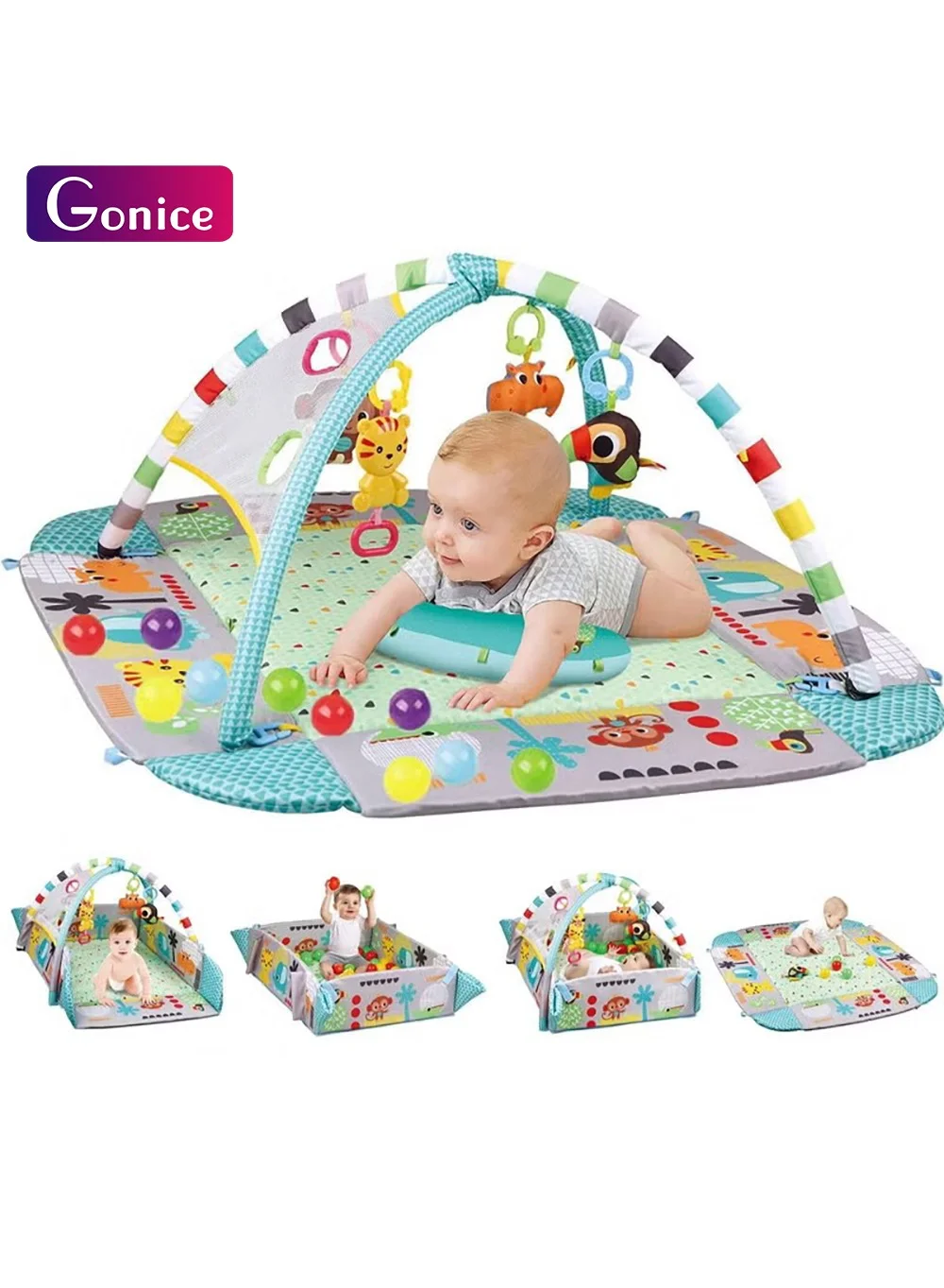 Gonice Baby Play Gym Mat with Music and Sensory Toys (Soft Tummy Time Activity Center with 30 Balls, 80 cm x 80 cm) vwuf2