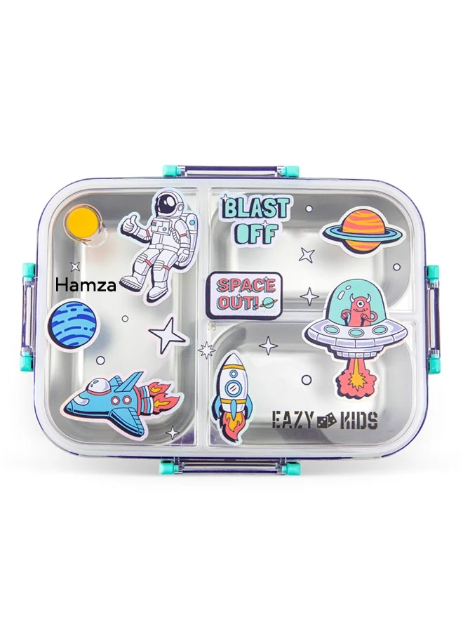 Eazy Kids Stainless Steel Bento Lunch Box with 3 Compartments (Blue, 800 mL) t9mmb