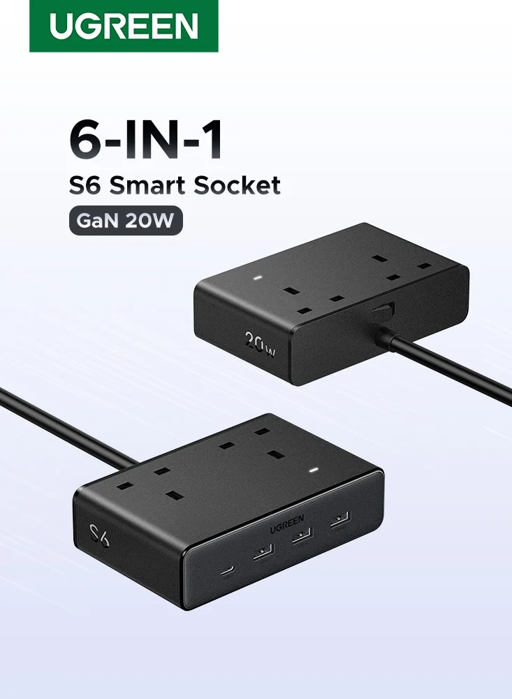 Premium Power Strip Extension Lead with 2 AC Outlets and 4 USB Ports (20W Fast Charging, 1.5M Cable, White) nq1y2